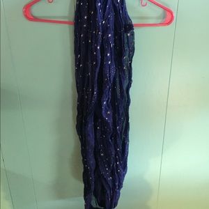 Women’s scarf, silver stars with navy background